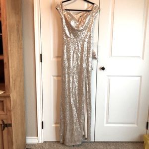 Champagne colored sequin formal